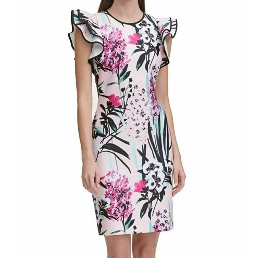 Tommy Hilfiger Pink Floral Ruffled Sleeve Dress